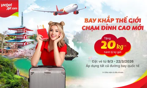 Bay cùng Vietjet nhận ngay 20 kg hành lý miễn phí và cơ hội trúng 1 lượng vàng 9999