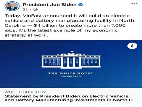 Vì sao Tổng thống Mỹ 'đăng tus' về VinFast?